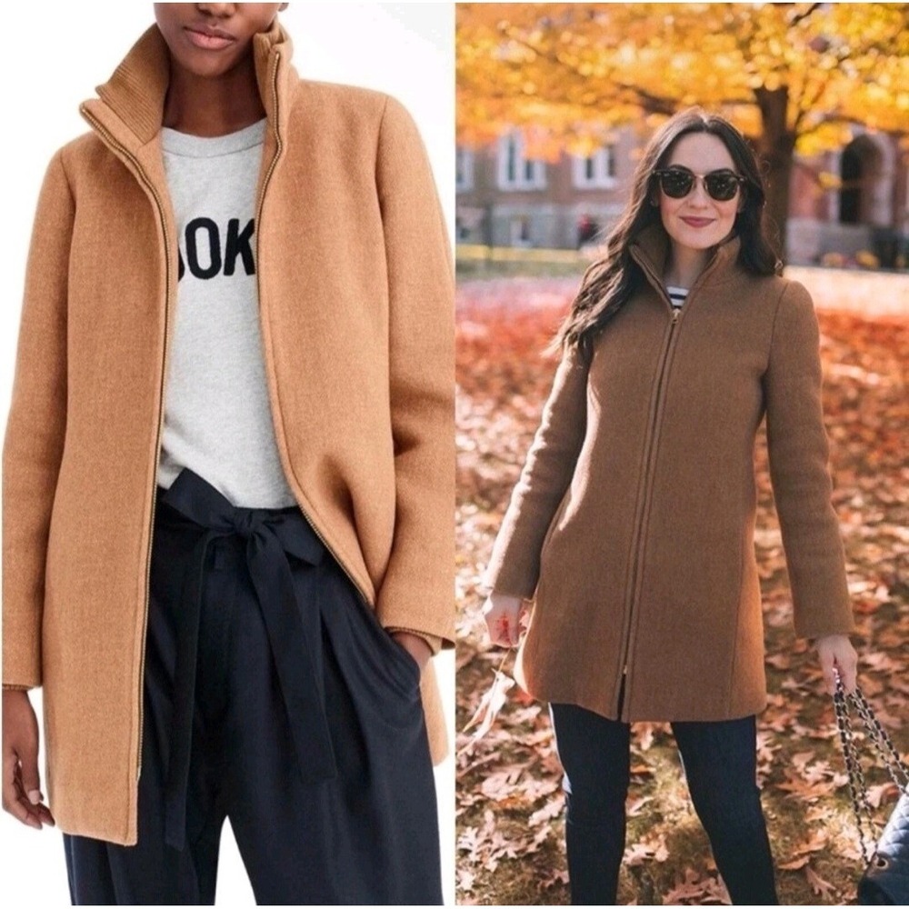 J Crew Lodge Coat Stadium Cloth Italian Wool Camel Tan Women's Size 2